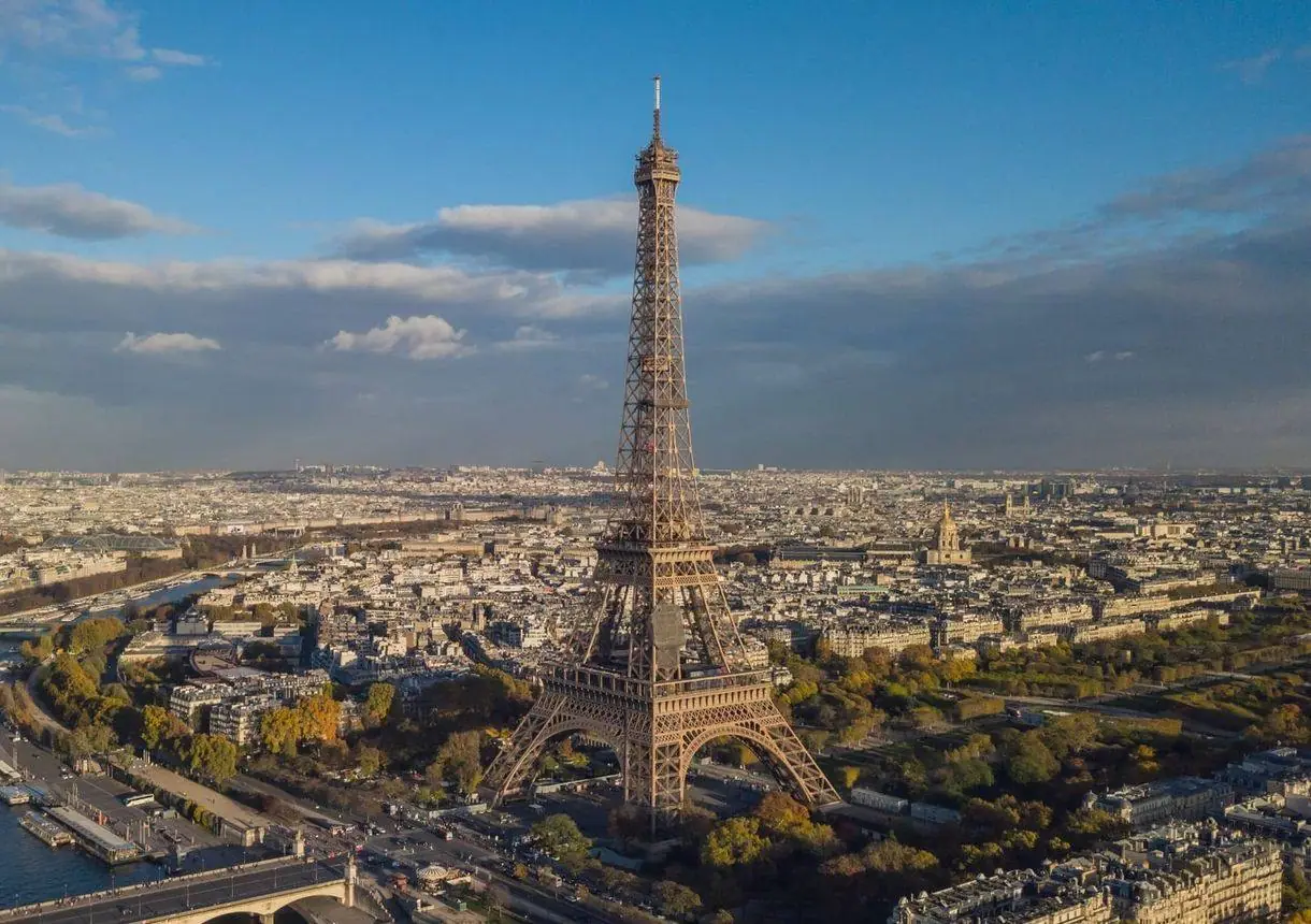Paris from above, the Eiffel Tower and the Seine
